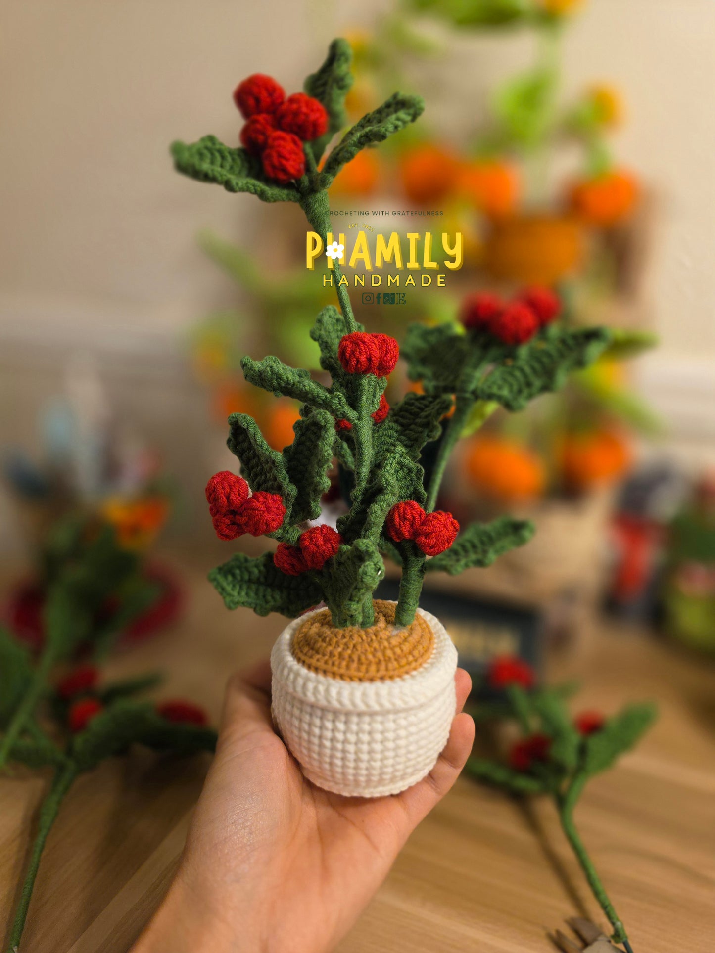 1. Holly Leaf Plant Pot Handmade Crochet, Christmas Home Decor, merry christmas, christmas gift ideas, table decor, desk decor