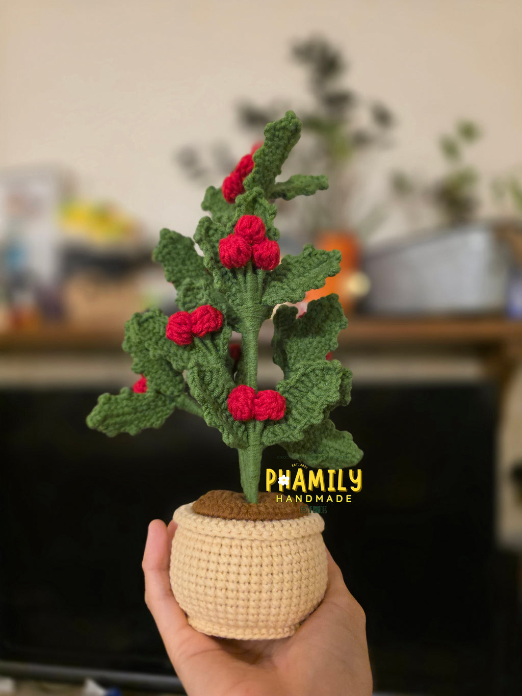 Holly Leaf Plant Pot Handmade Crochet, Christmas Home Decor, merry christmas, christmas gift ideas, table decor, desk decor