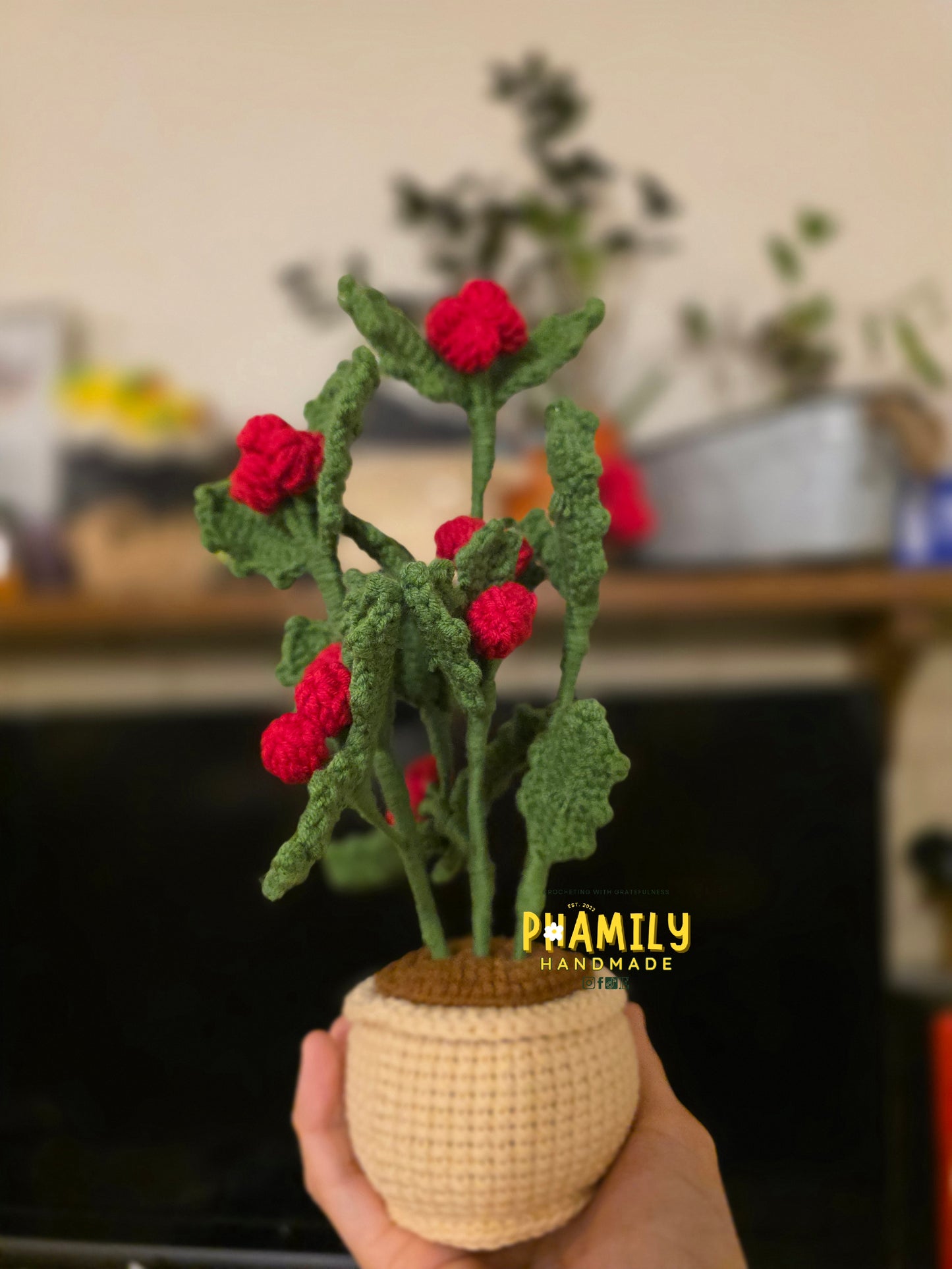 1. Holly Leaf Plant Pot Handmade Crochet, Christmas Home Decor, merry christmas, christmas gift ideas, table decor, desk decor