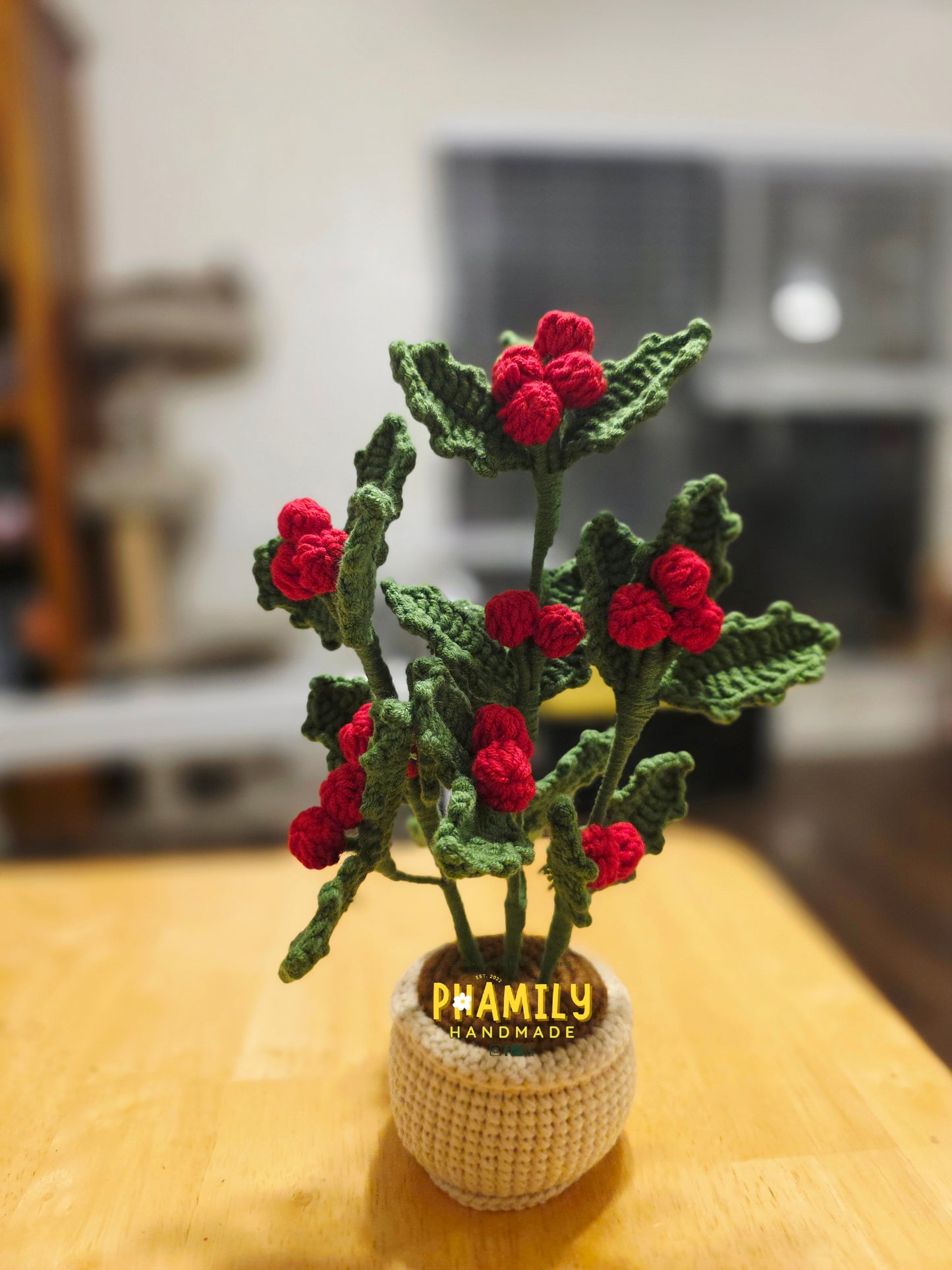 1. Holly Leaf Plant Pot Handmade Crochet, Christmas Home Decor, merry christmas, christmas gift ideas, table decor, desk decor