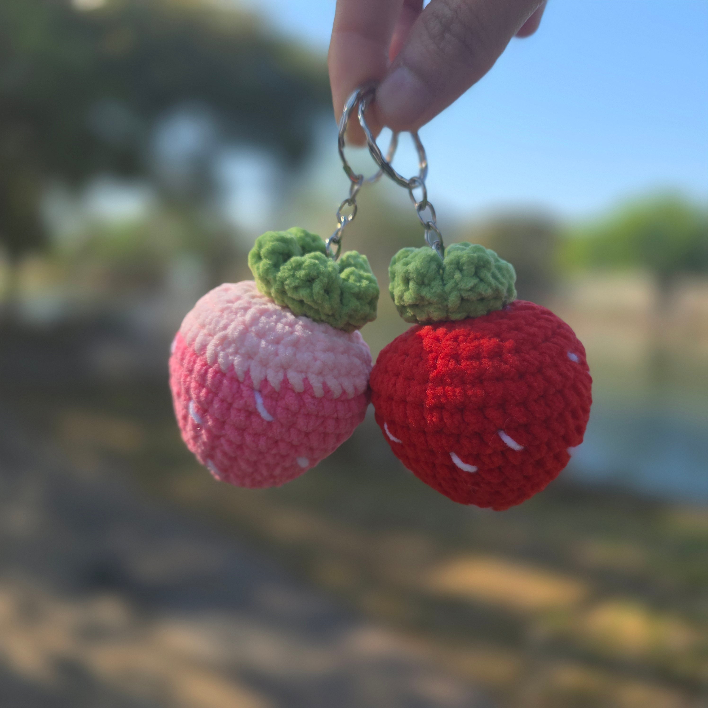 Strawberry Crochet Keychain, Peach Crochet Handmade Keychain | Banana Crochet Charm, Carrot Crochet Charm, Fruit/Veggie | Purse Charm | Fruit Charm | Fruit Keyring | Fruit Keychain