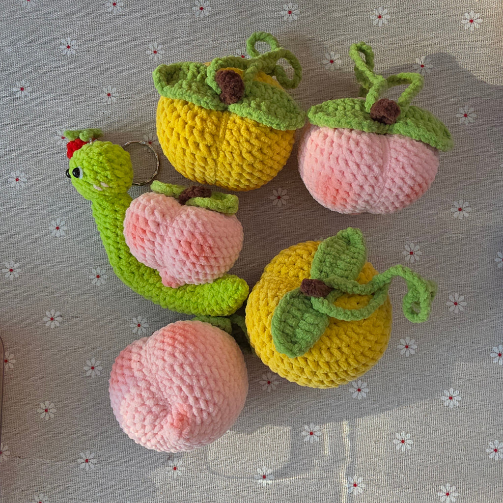 Strawberry Crochet Keychain, Peach Crochet Handmade Keychain | Banana Crochet Charm, Carrot Crochet Charm, Fruit/Veggie | Purse Charm | Fruit Charm | Fruit Keyring | Fruit Keychain