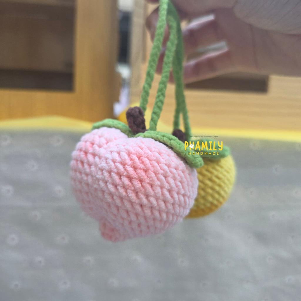Strawberry Crochet Keychain, Peach Crochet Handmade Keychain | Banana Crochet Charm, Carrot Crochet Charm, Fruit/Veggie | Purse Charm | Fruit Charm | Fruit Keyring | Fruit Keychain