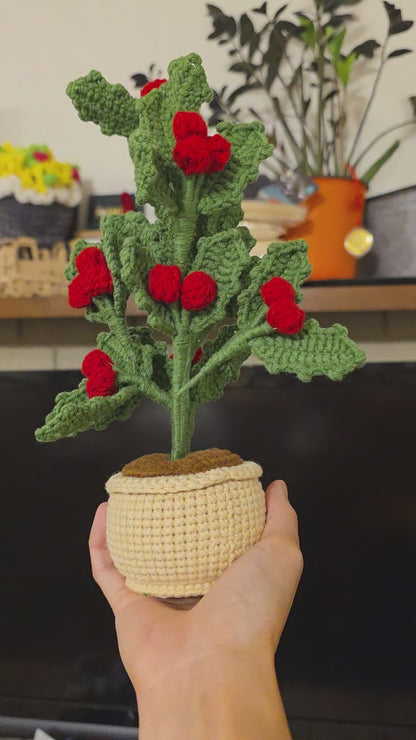 1. Holly Leaf Plant Pot Handmade Crochet, Christmas Home Decor, merry christmas, christmas gift ideas, table decor, desk decor