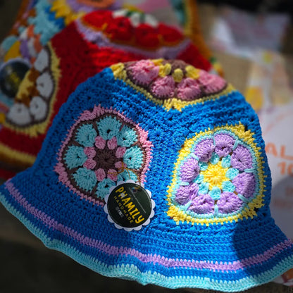 Crochet Granny Square Bucket Hat, Handmade Fall and Festive Colors, Ready to Ship, Thanksgiving, Christmas Gift Ideas - Circumference 21in